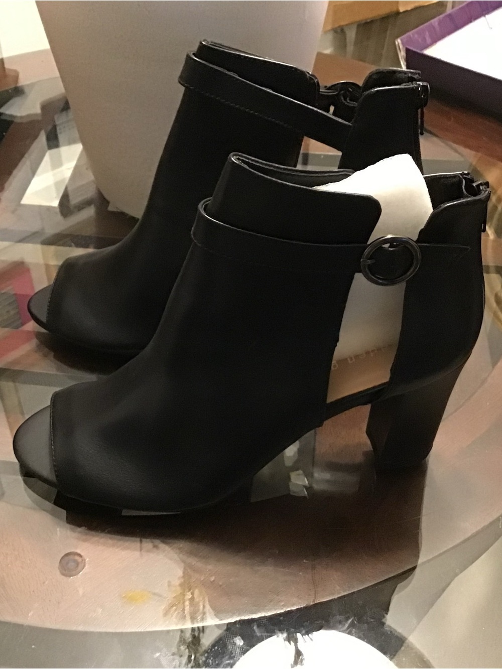Madden Girl Black Open-Toe Ankle Heeled Booties with Side Strap